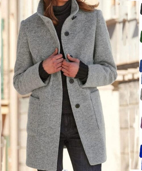 Woolen Coat With Pockets Fall Winter Casual Button Outwear